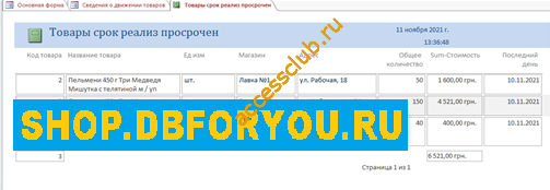 Товары срок реализации просрочен. Скачать базу данных access Сведения о запасах товаров в сети магазинов Шустова. 