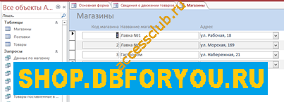 Скачать базу данных access Сведения о запасах товаров в сети магазинов Шустова. Магазины
