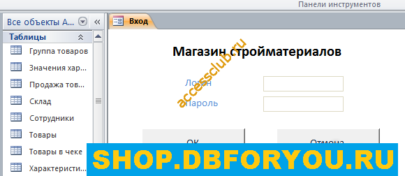 Готовая база данных access «Магазин стройматериалов»