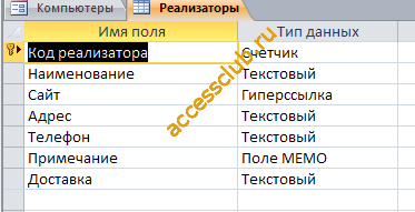 Таблица "Реализаторы". Готовая база данных access. 