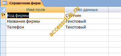 Таблица Справочник фирм 
